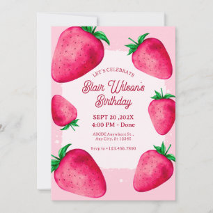 Invitation anniversaire de fraise rose