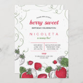 Invitation Anniversaire de fraises (Devant / Derrière)