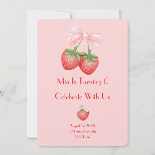 Invitation anniversaire de fraises (Devant)