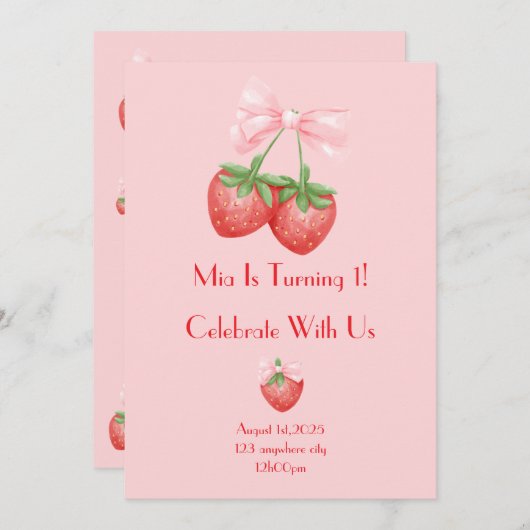 Invitation anniversaire de fraises (Devant / Derrière)