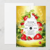 Invitation Anniversaire de fraises colorées (Devant / Derrière)