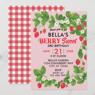 Invitation Anniversaire de fraises sucrées (rouge et rose)