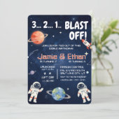 Invitation Anniversaire de frère et soeur dans l'espace extra (Debout devant)