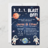 Invitation Anniversaire de frère et soeur dans l'espace extra (Devant)