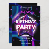 Invitation Anniversaire de galaxie moderne rose violet (Devant / Derrière)