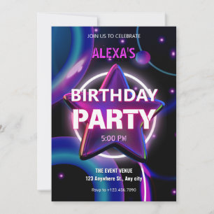 Invitation Anniversaire de galaxie moderne rose violet
