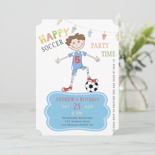 Invitation Anniversaire de garçon de 5 ans drôle de fête spor (Debout devant)