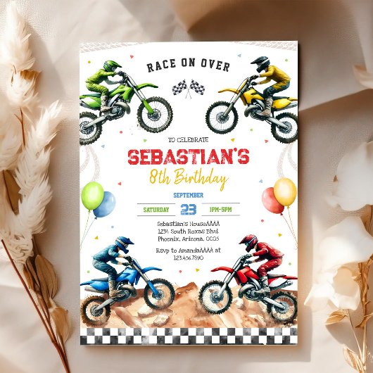 Invitation Anniversaire de garçon de course de moto de motocr