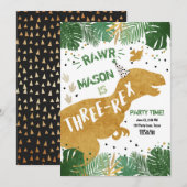 Invitation Anniversaire de garçon d'or de Three-Rex T-Rex (Devant / Derrière)