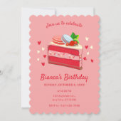 Invitation Anniversaire de gâteau doux rouge (Devant)