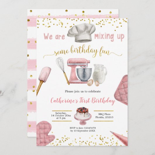 Invitation Anniversaire de Girl Pink Baking (Devant / Derrière)