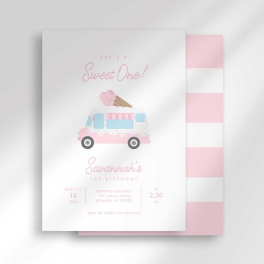 Invitation anniversaire de glace rayée chic