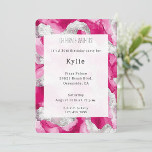 Invitation Anniversaire de Glam en argent rose