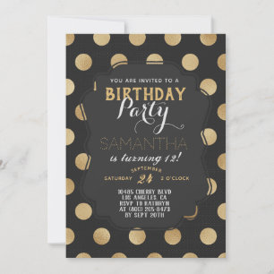 Invitation Anniversaire de Gold Polkadot