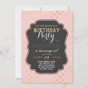 Invitation Anniversaire de Gold Polkadot