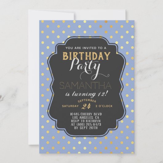 Invitation Anniversaire de Gold Polkadot (Devant)