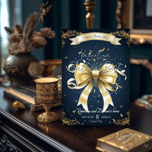 Invitation Anniversaire de Golden Bow | Fête élégante