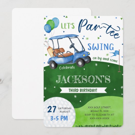 Invitation anniversaire de golf modifiable (Devant / Derrière)