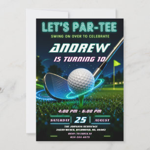 Invitation Anniversaire de golf néon personnel