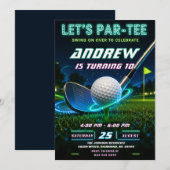 Invitation Anniversaire de golf néon personnel (Devant / Derrière)