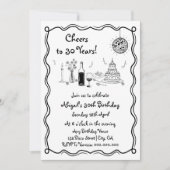 Invitation Anniversaire de griffes rétro noir et blanc (Devant)