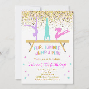 Invitation Anniversaire de gymnastique Golden Glitter