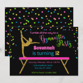 Invitation Anniversaire de gymnastique noire avec paillettes  (Devant / Derrière)
