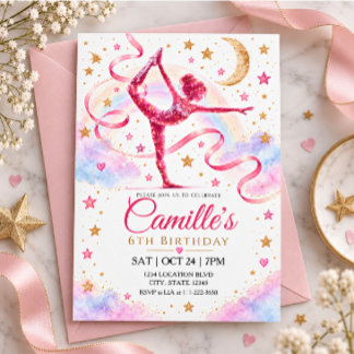 Invitation Anniversaire de gymnastique rythmique en or rose