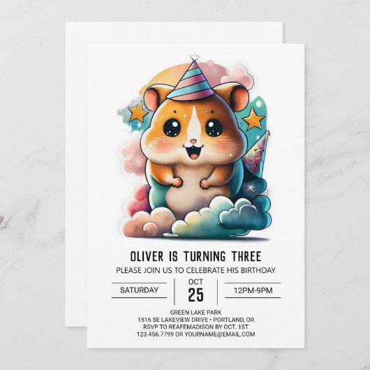 Invitation Anniversaire de Hamster Haven (Devant / Derrière)