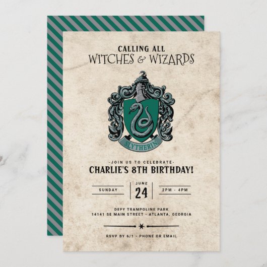 Invitation Anniversaire de Harry Potter | Slytherin Invitatio (Devant / Derrière)