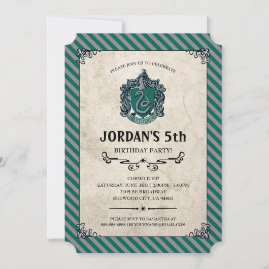 Invitation Anniversaire de Harry Potter | Slytherine (Devant)