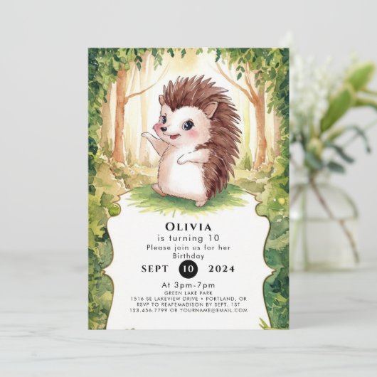 Invitation Anniversaire de Hérisson Boho Enchanted (Debout devant)