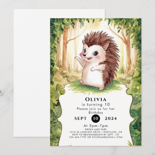 Invitation Anniversaire de Hérisson Boho Enchanted (Devant / Derrière)