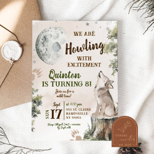 Invitation Anniversaire de hurlement de loup de forêt verte