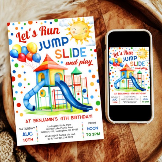 Invitation Anniversaire de jeu - Exécuter Jump Diapositive Jo