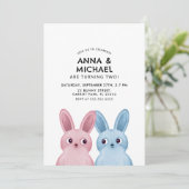 Invitation Anniversaire de jumeaux avec lapins bleus et roses (Debout devant)