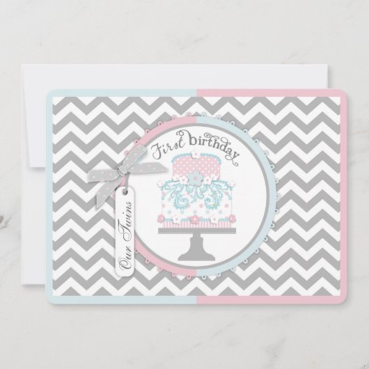 Invitation Anniversaire de jumeaux de cravate et de tutu (Devant)