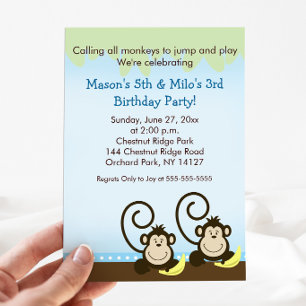 Invitation Anniversaire de jumeaux singes