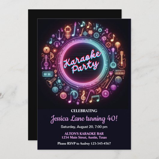 Invitation Anniversaire de Karaoke Surprise (Devant / Derrière)