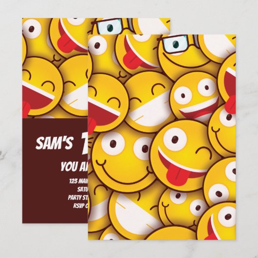 Invitation Anniversaire de Kawaii Cute Emoji (Devant / Derrière)