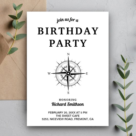 Invitation Anniversaire de la boussole noire et blanche