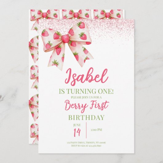 Invitation Anniversaire de la Bow fraise (Devant / Derrière)