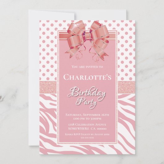 Invitation Anniversaire de la Bow rose (Devant)