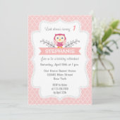 Invitation Anniversaire de la Chouette douce rose (Debout devant)