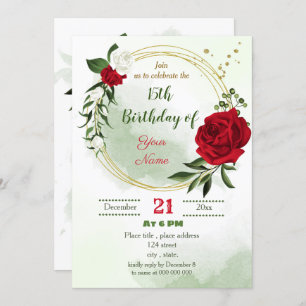Invitation anniversaire de la couronne d'or rouge blanc flora