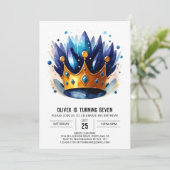 Invitation Anniversaire de la Couronne du Prince Éditable Ble (Debout devant)