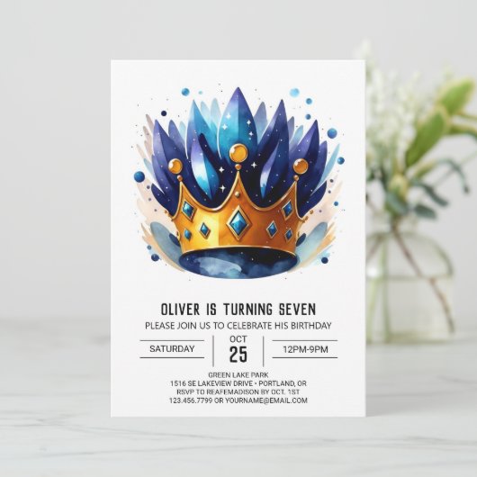 Invitation Anniversaire de la Couronne du Prince Éditable Ble (Debout devant)