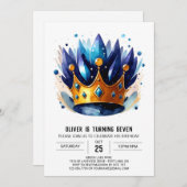 Invitation Anniversaire de la Couronne du Prince Éditable Ble (Devant / Derrière)