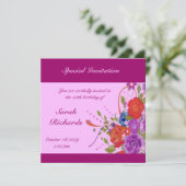 Invitation Anniversaire de la dame florale (Debout devant)