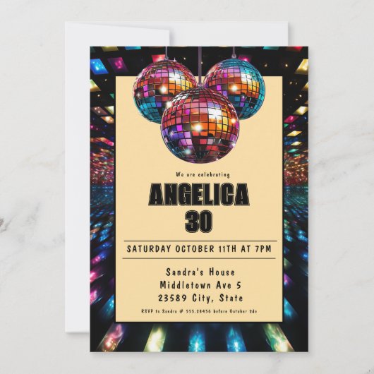 Invitation Anniversaire de la discothèque colorée (Devant)